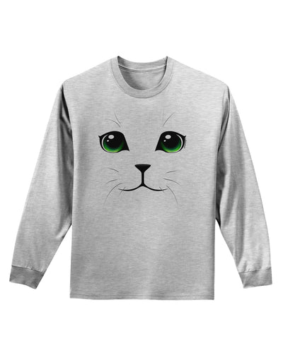 Green-Eyed Cute Cat Face Adult Long Sleeve Shirt