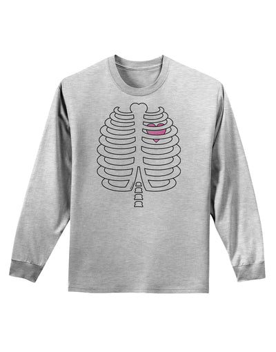 Skeleton Ribcage with Pink Heart Halloween Adult Long Sleeve Shirt-Long Sleeve Shirt-TooLoud-AshGray-Small-Davson Sales