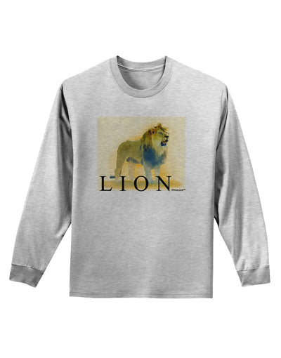 Lion Watercolor 1 Text Adult Long Sleeve Shirt-Long Sleeve Shirt-TooLoud-AshGray-Small-Davson Sales