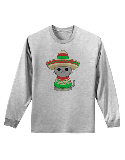 Cat with Sombrero and Poncho Adult Long Sleeve Shirt by TooLoud-Long Sleeve Shirt-TooLoud-AshGray-Small-Davson Sales