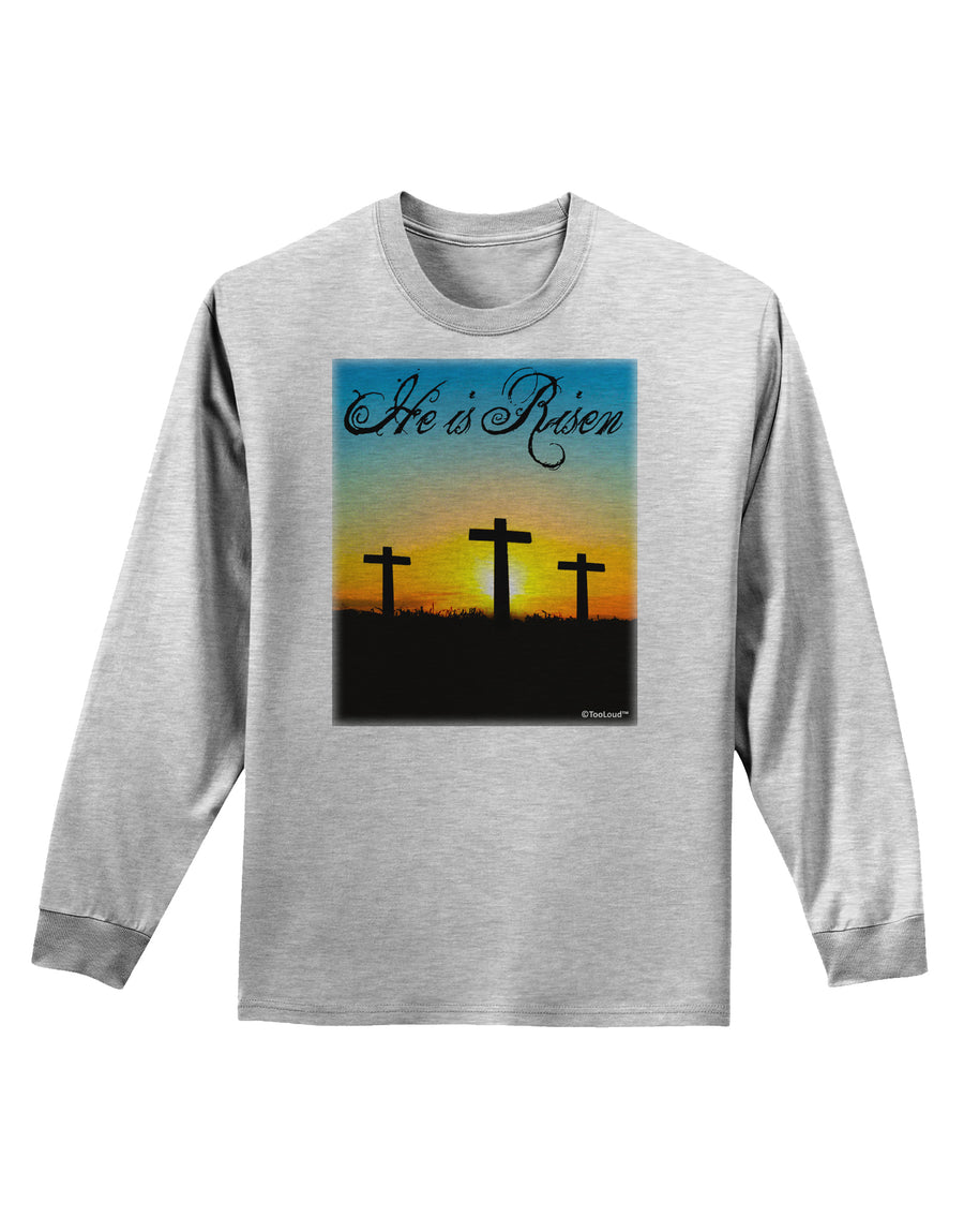 Three Crosses Sunrise - He Is Risen Adult Long Sleeve Shirt by TooLoud-Long Sleeve Shirt-TooLoud-White-Small-Davson Sales