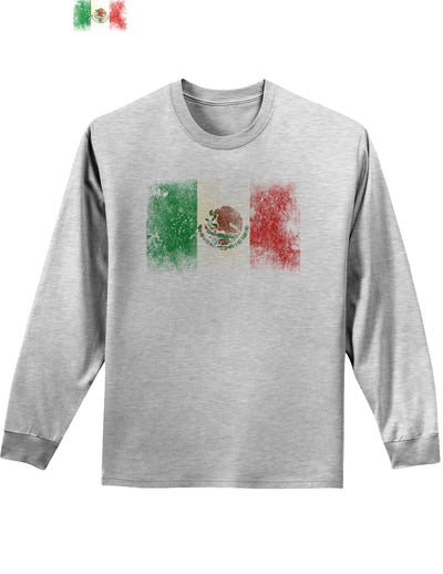 Distressed Mexican Flag Adult Long Sleeve Shirt-Long Sleeve Shirt-TooLoud-AshGray-Small-Davson Sales