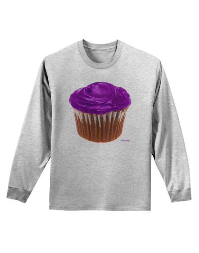 Giant Bright Purple Cupcake Adult Long Sleeve Shirt by TooLoud-Long Sleeve Shirt-TooLoud-AshGray-Small-Davson Sales