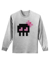 Retro 8-Bit Skull with Pink Bow Adult Long Sleeve Shirt-Long Sleeve Shirt-TooLoud-AshGray-Small-Davson Sales