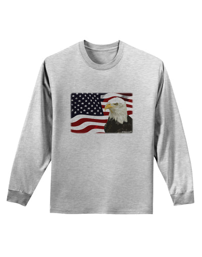 Patriotic USA Flag with Bald Eagle Adult Long Sleeve Shirt by TooLoud-Long Sleeve Shirt-TooLoud-AshGray-Small-Davson Sales