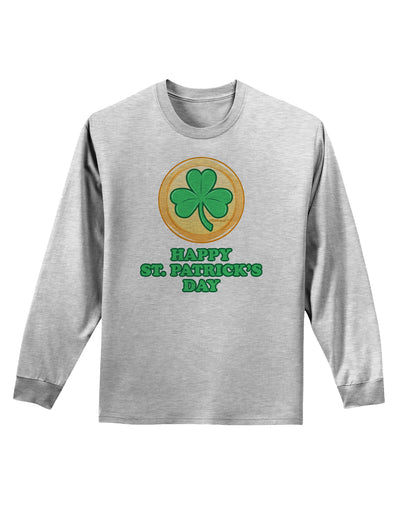 Shamrock Button - St Patrick's Day Adult Long Sleeve Shirt by TooLoud-Long Sleeve Shirt-TooLoud-AshGray-Small-Davson Sales