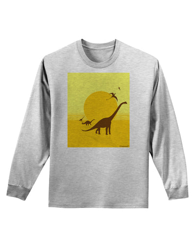 Brontosaurus and Pterodactyl Silhouettes with Sun Adult Long Sleeve Shirt by TooLoud-Long Sleeve Shirt-TooLoud-AshGray-Small-Davson Sales