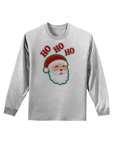 Ho Ho Ho Santa Claus Face Faux Applique Adult Long Sleeve Shirt-Long Sleeve Shirt-TooLoud-AshGray-Small-Davson Sales