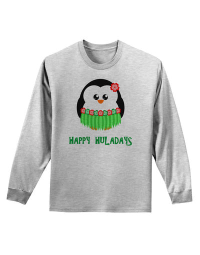 Happy Huladays Christmas Penguin - Red and Green Adult Long Sleeve Shirt-Long Sleeve Shirt-TooLoud-AshGray-Small-Davson Sales