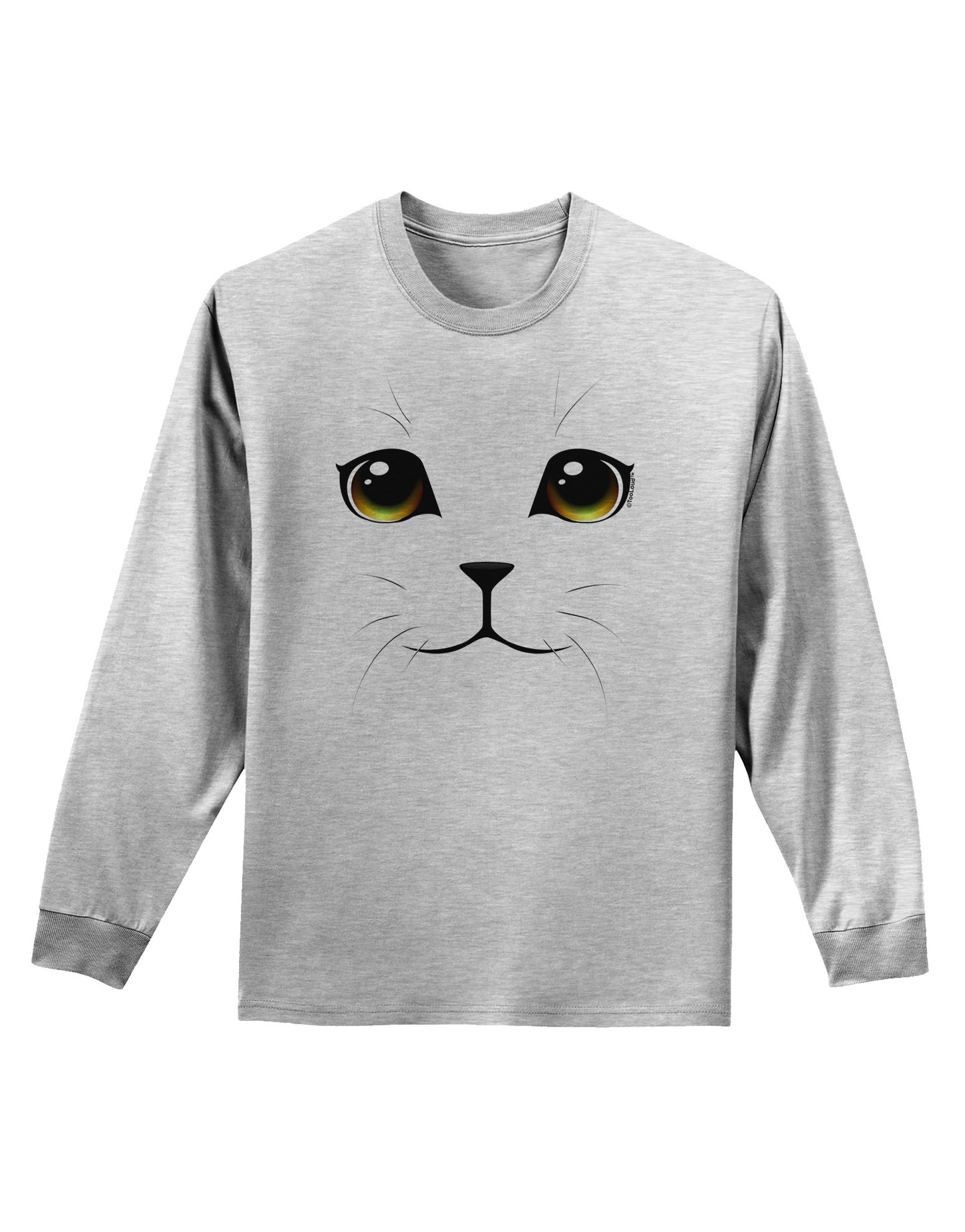 TooLoud Yellow Amber-Eyed Cute Cat Face Adult Long Sleeve Shirt-Long Sleeve Shirt-TooLoud-AshGray-Small-Davson Sales