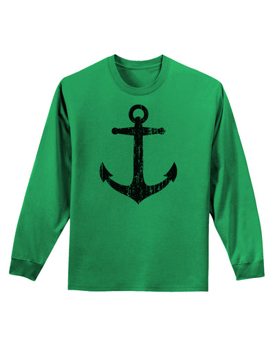 Distressed Nautical Sailor Anchor Adult Long Sleeve Shirt-Long Sleeve Shirt-TooLoud-Kelly-Green-Small-Davson Sales