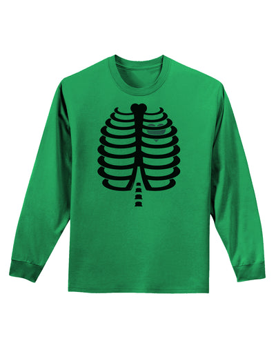 Black Skeleton Ribcage with Pink Heart Halloween Adult Long Sleeve Shirt-Long Sleeve Shirt-TooLoud-Kelly-Green-Small-Davson Sales