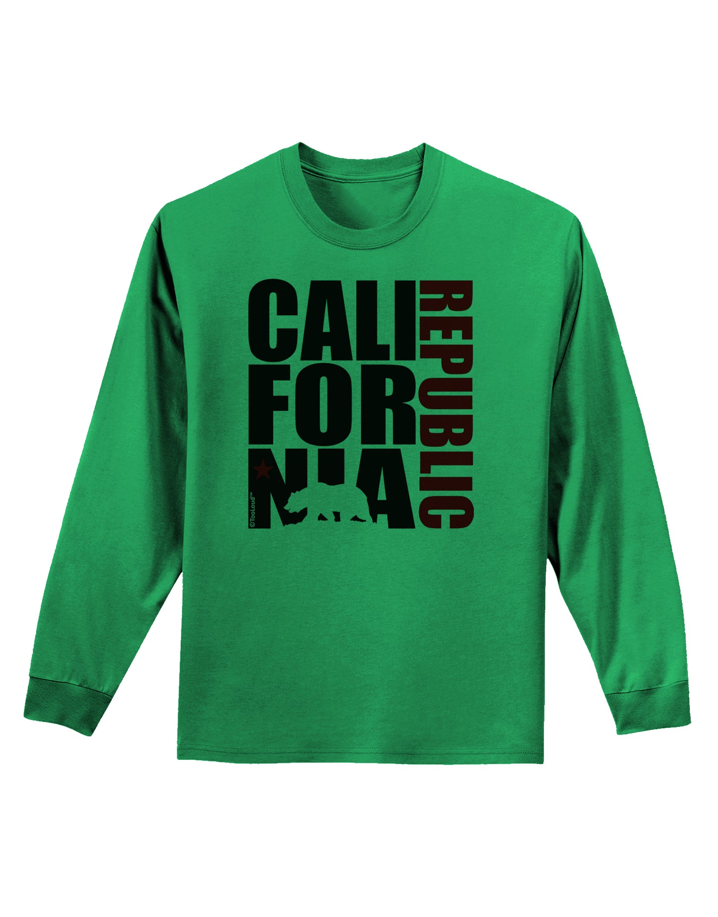 California Republic Design - California Red Star and Bear Adult Long Sleeve Shirt by TooLoud-Long Sleeve Shirt-TooLoud-Kelly-Green-Small-Davson Sales