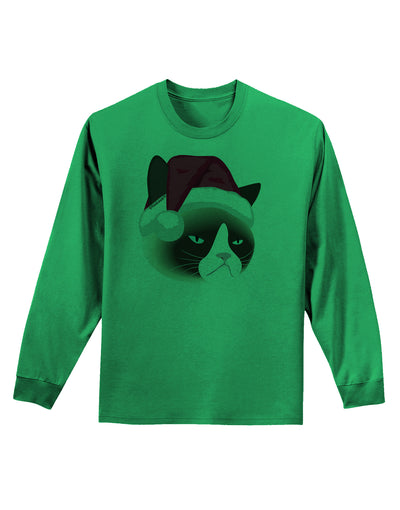 Santa Hat Disgruntled Siamese Cat Adult Long Sleeve Shirt by-Long Sleeve Shirt-TooLoud-Kelly-Green-Small-Davson Sales