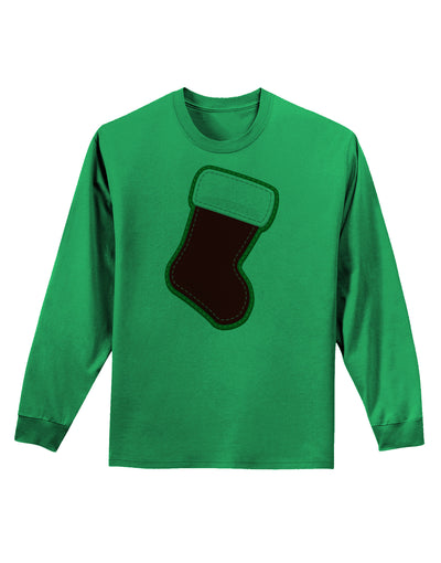 Cute Faux Applique Christmas Stocking Adult Long Sleeve Shirt-Long Sleeve Shirt-TooLoud-Kelly-Green-Small-Davson Sales