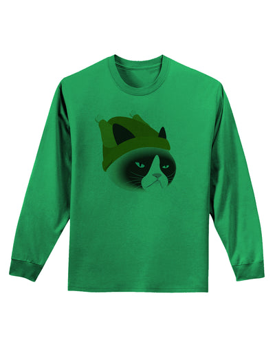 Disgruntled Cat Wearing Turkey Hat Adult Long Sleeve Shirt by-Long Sleeve Shirt-TooLoud-Kelly-Green-Small-Davson Sales