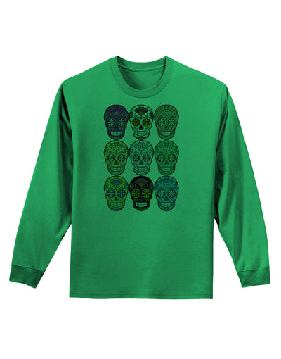 Dia de los Muertos Calaveras Sugar Skulls Adult Long Sleeve Shirt-Long Sleeve Shirt-TooLoud-Kelly-Green-Small-Davson Sales