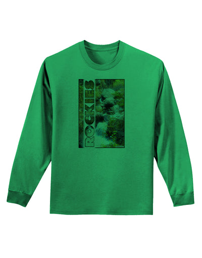 Rockies Waterfall with Text Adult Long Sleeve Shirt-Long Sleeve Shirt-TooLoud-Kelly-Green-Small-Davson Sales