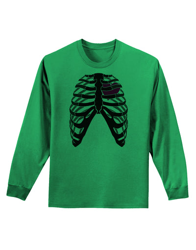 Black Skeleton Bones Ribcage with Heart Adult Long Sleeve Shirt-Long Sleeve Shirt-TooLoud-Kelly-Green-Small-Davson Sales