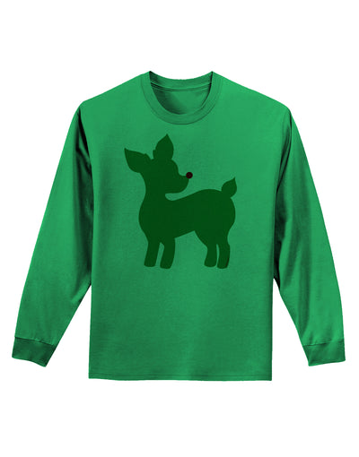 Cute Red and Green Rudolph - Christmas Adult Long Sleeve Shirt by TooLoud-Long Sleeve Shirt-TooLoud-Kelly-Green-Small-Davson Sales