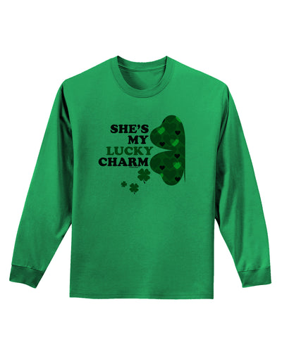 She's My Lucky Charm - Left Adult Long Sleeve Shirt-Long Sleeve Shirt-TooLoud-Kelly-Green-Small-Davson Sales