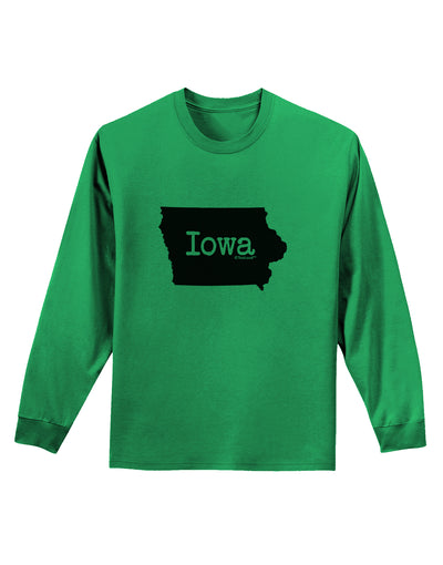 Iowa - United States Shape Adult Long Sleeve Shirt by TooLoud-Long Sleeve Shirt-TooLoud-Kelly-Green-Small-Davson Sales