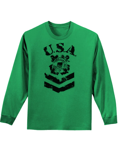 USA Military Coast Guard Stencil Logo Adult Long Sleeve Shirt-Long Sleeve Shirt-TooLoud-Kelly-Green-Small-Davson Sales