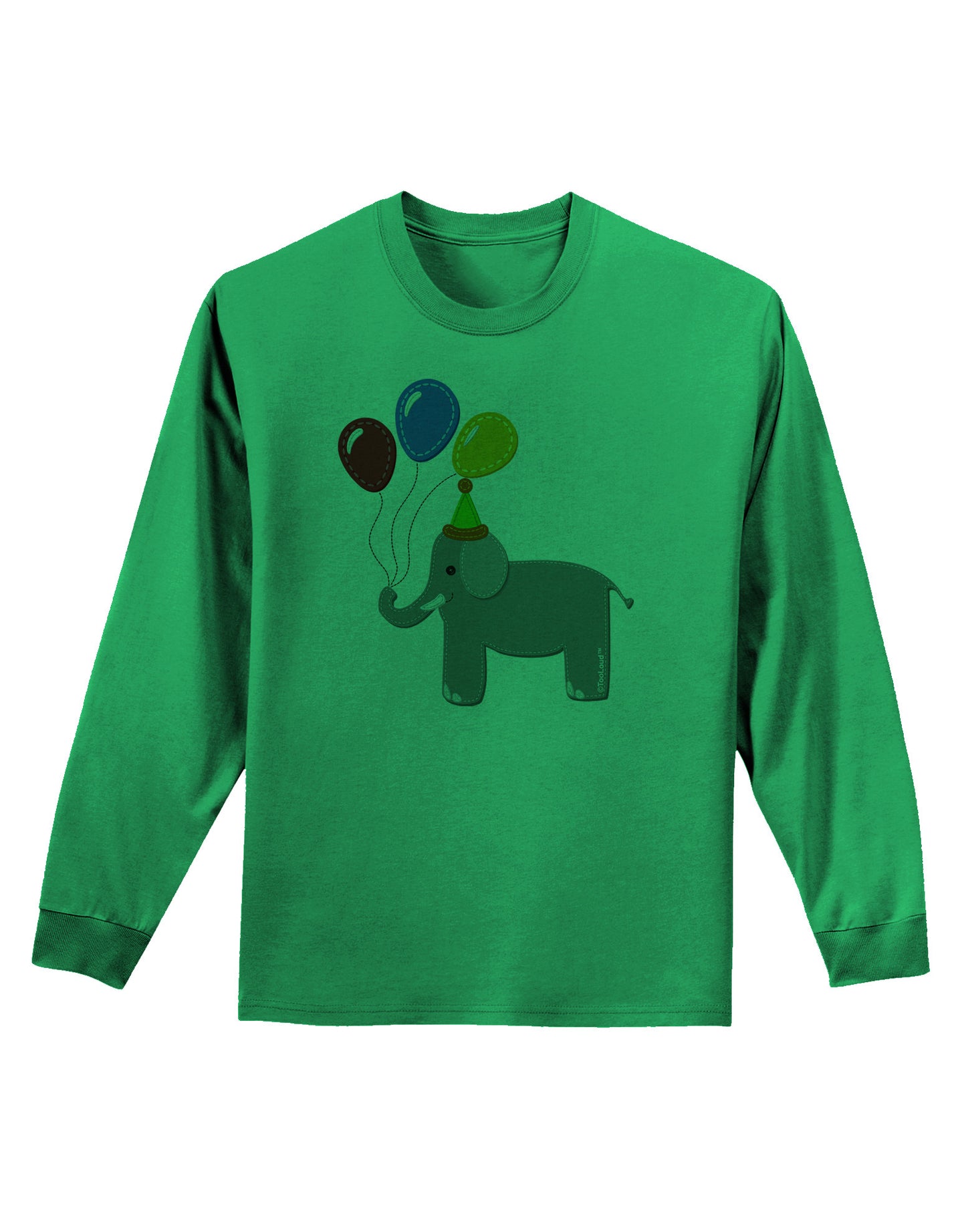 Cute Elephant with Balloons Adult Long Sleeve Shirt-Long Sleeve Shirt-TooLoud-Kelly-Green-Small-Davson Sales