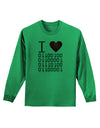 I Heart Binary Data Adult Long Sleeve Shirt-Long Sleeve Shirt-TooLoud-Kelly-Green-Small-Davson Sales