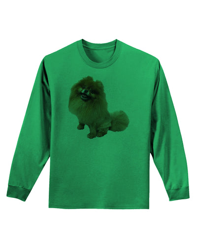 Pomeranian Sitting All Cute-Like Adult Long Sleeve Shirt-Long Sleeve Shirt-TooLoud-Kelly-Green-Small-Davson Sales