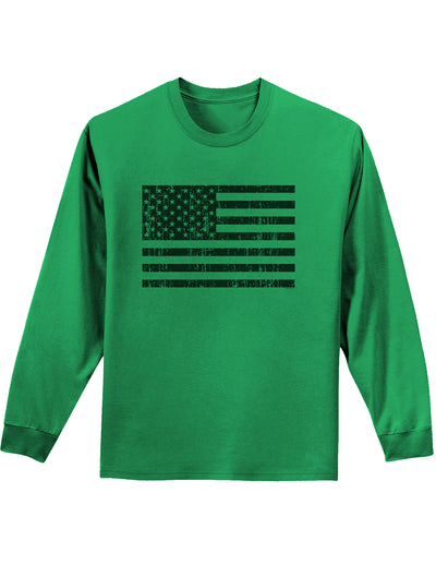 Distressed Black and White American Flag Adult Long Sleeve Shirt-Long Sleeve Shirt-TooLoud-Kelly-Green-Small-Davson Sales