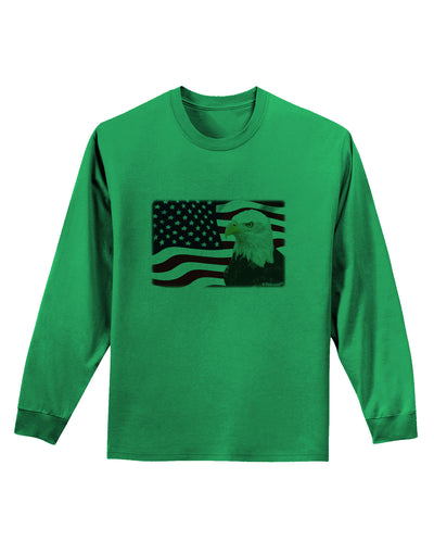 Patriotic USA Flag with Bald Eagle Adult Long Sleeve Shirt by TooLoud-Long Sleeve Shirt-TooLoud-Kelly-Green-Small-Davson Sales