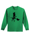 Cute Witch on Broom Silhouette Halloween Adult Long Sleeve Shirt-Long Sleeve Shirt-TooLoud-Kelly-Green-Small-Davson Sales