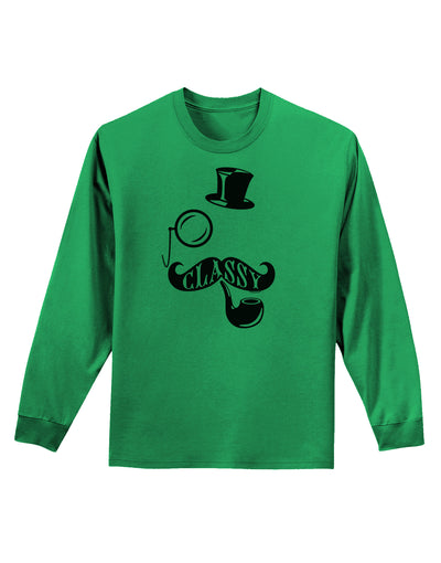 Classy Tophat Mustache Pipe and Monocle Adult Long Sleeve Shirt-Long Sleeve Shirt-TooLoud-Kelly-Green-Small-Davson Sales