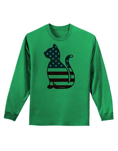 Patriotic Cat Design Adult Long Sleeve Shirt by TooLoud-Long Sleeve Shirt-TooLoud-Kelly-Green-Small-Davson Sales