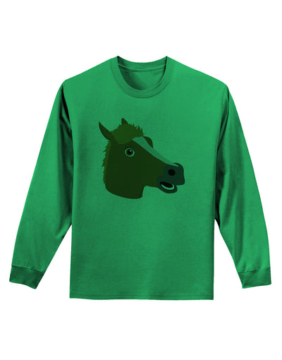 Silly Cartoon Horse Head Adult Long Sleeve Shirt-Long Sleeve Shirt-TooLoud-Kelly-Green-Small-Davson Sales