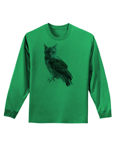 Lucky Cat Owl Adult Long Sleeve Shirt-Long Sleeve Shirt-TooLoud-Kelly-Green-Small-Davson Sales