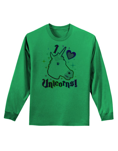 I love Unicorns Adult Long Sleeve Shirt-Long Sleeve Shirt-TooLoud-Kelly-Green-Small-Davson Sales