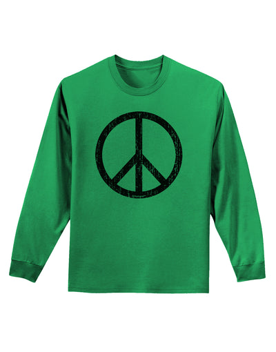 Peace Sign Symbol - Distressed Adult Long Sleeve Shirt-Long Sleeve Shirt-TooLoud-Kelly-Green-Small-Davson Sales