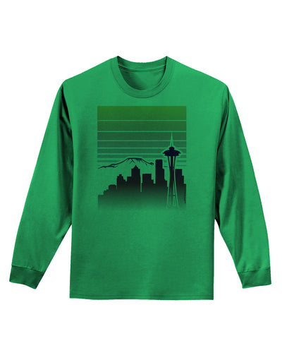 Seattle Skyline Sunrise Adult Long Sleeve Shirt-Long Sleeve Shirt-TooLoud-Kelly-Green-Small-Davson Sales