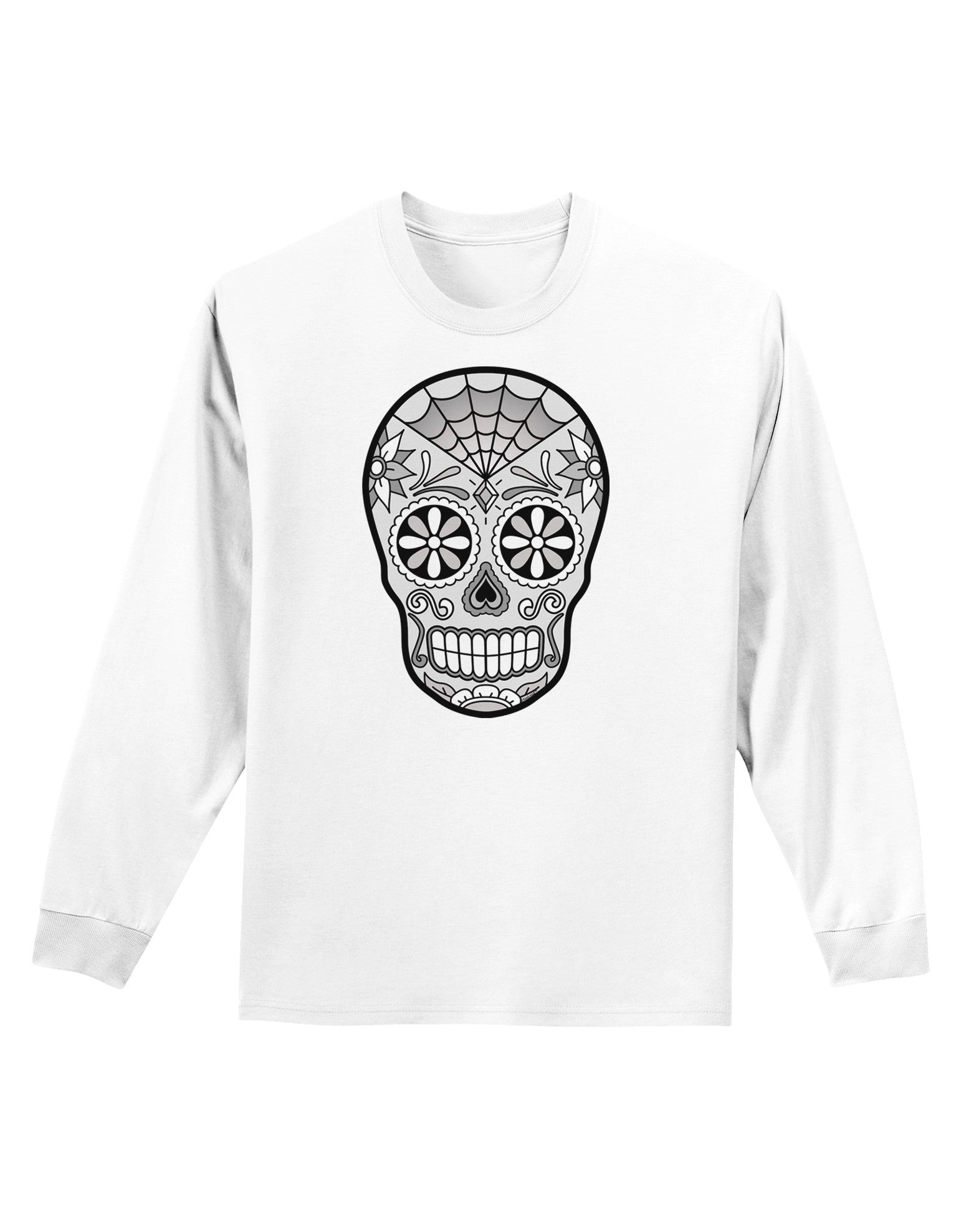 Version 10 Grayscale Day of the Dead Calavera Adult Long Sleeve Shirt-Long Sleeve Shirt-TooLoud-White-Small-Davson Sales