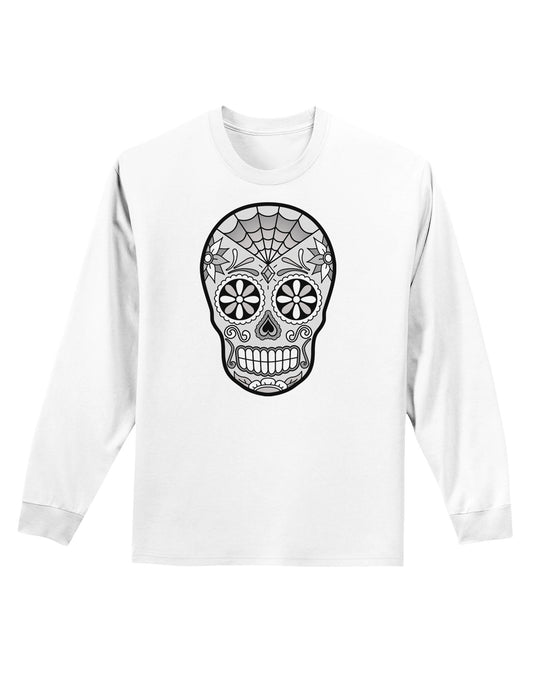 Version 10 Grayscale Day of the Dead Calavera Adult Long Sleeve Shirt-Long Sleeve Shirt-TooLoud-White-Small-Davson Sales