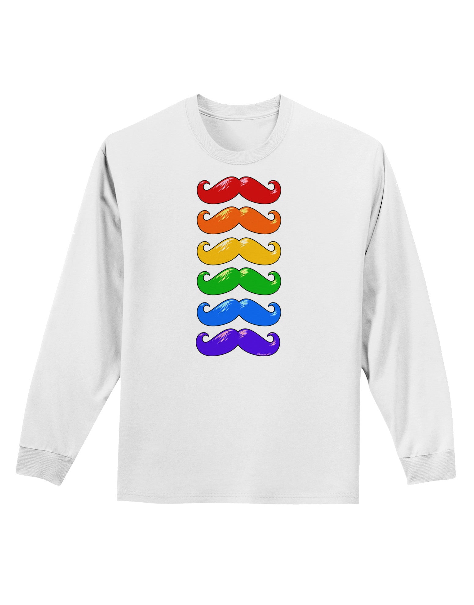 Colorful Rainbow Mustaches Adult Long Sleeve Shirt-Long Sleeve Shirt-TooLoud-White-Small-Davson Sales