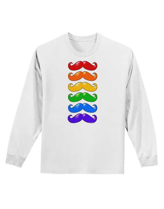 Colorful Rainbow Mustaches Adult Long Sleeve Shirt-Long Sleeve Shirt-TooLoud-White-Small-Davson Sales