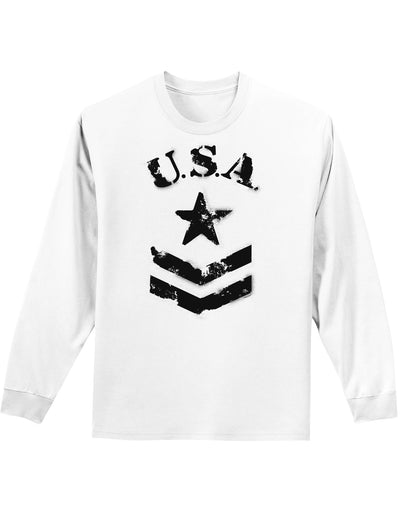 USA Military Star Stencil Logo Adult Long Sleeve Shirt-Long Sleeve Shirt-TooLoud-White-Small-Davson Sales