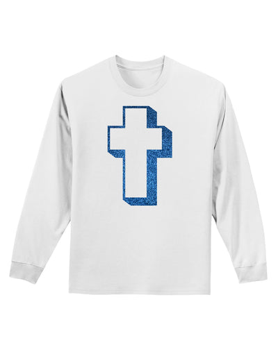 Simple Cross Design Glitter - Blue Adult Long Sleeve Shirt by TooLoud-Long Sleeve Shirt-TooLoud-White-Small-Davson Sales