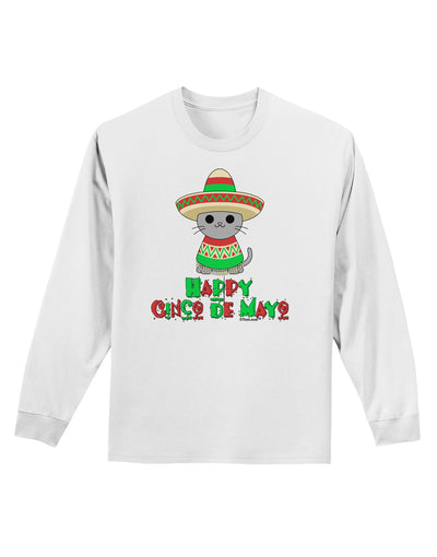 Happy Cinco de Mayo Cat Adult Long Sleeve Shirt by TooLoud-Long Sleeve Shirt-TooLoud-White-Small-Davson Sales