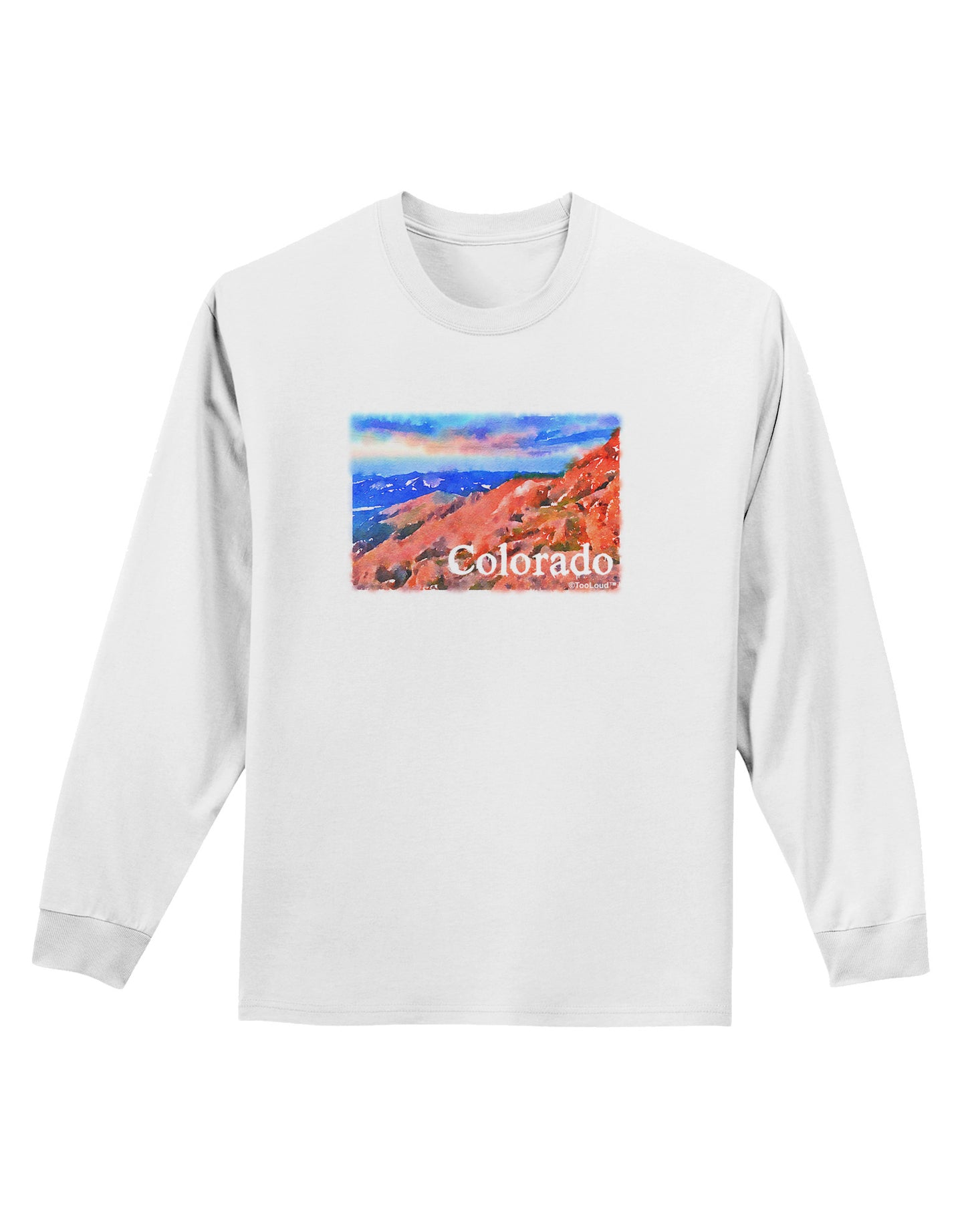 Colorado Mtn Sunset Soaked WaterColor Adult Long Sleeve Shirt-Long Sleeve Shirt-TooLoud-White-Small-Davson Sales