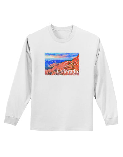 Colorado Mtn Sunset Soaked WaterColor Adult Long Sleeve Shirt-Long Sleeve Shirt-TooLoud-White-Small-Davson Sales