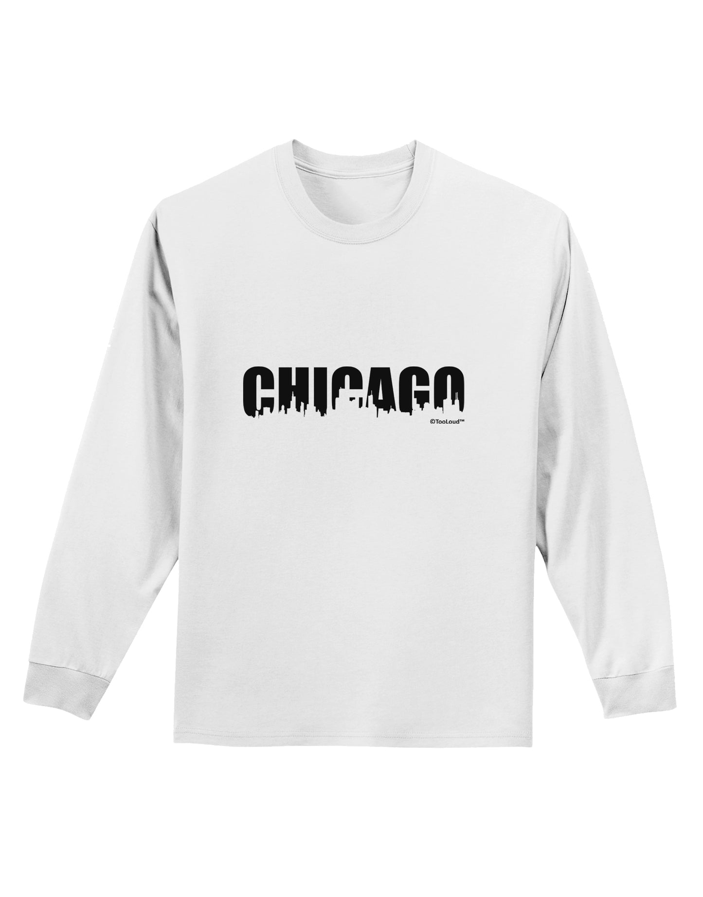 Chicago Skyline Cutout Adult Long Sleeve Shirt by TooLoud-Long Sleeve Shirt-TooLoud-White-Small-Davson Sales